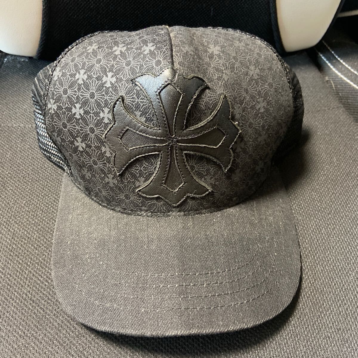 美品　クロムハーツ　クロスパッチ　総柄　トラッカー　キャップ 帽子　黒　ベースボール　キャップ　 CAP 正規品