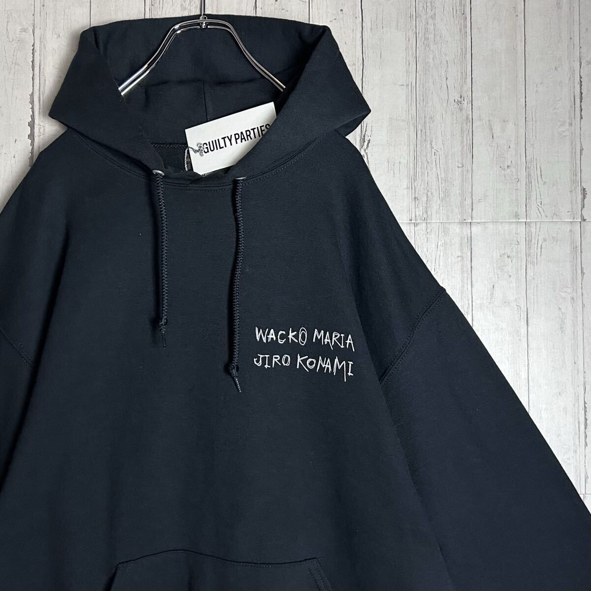 未使用級 タグ付き L WACKO MARIA ワコマリア バックプリント ワンポイントロゴ プルパーカー ブラック 黒 フーディ トップス メンズ