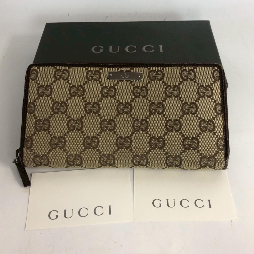 GUCCI グッチ GGキャンバス ラウンドファスナー 長財布 レディース ブランド ロングウォレット 小銭入れ 札入れ ブラウン ベージュ 茶色