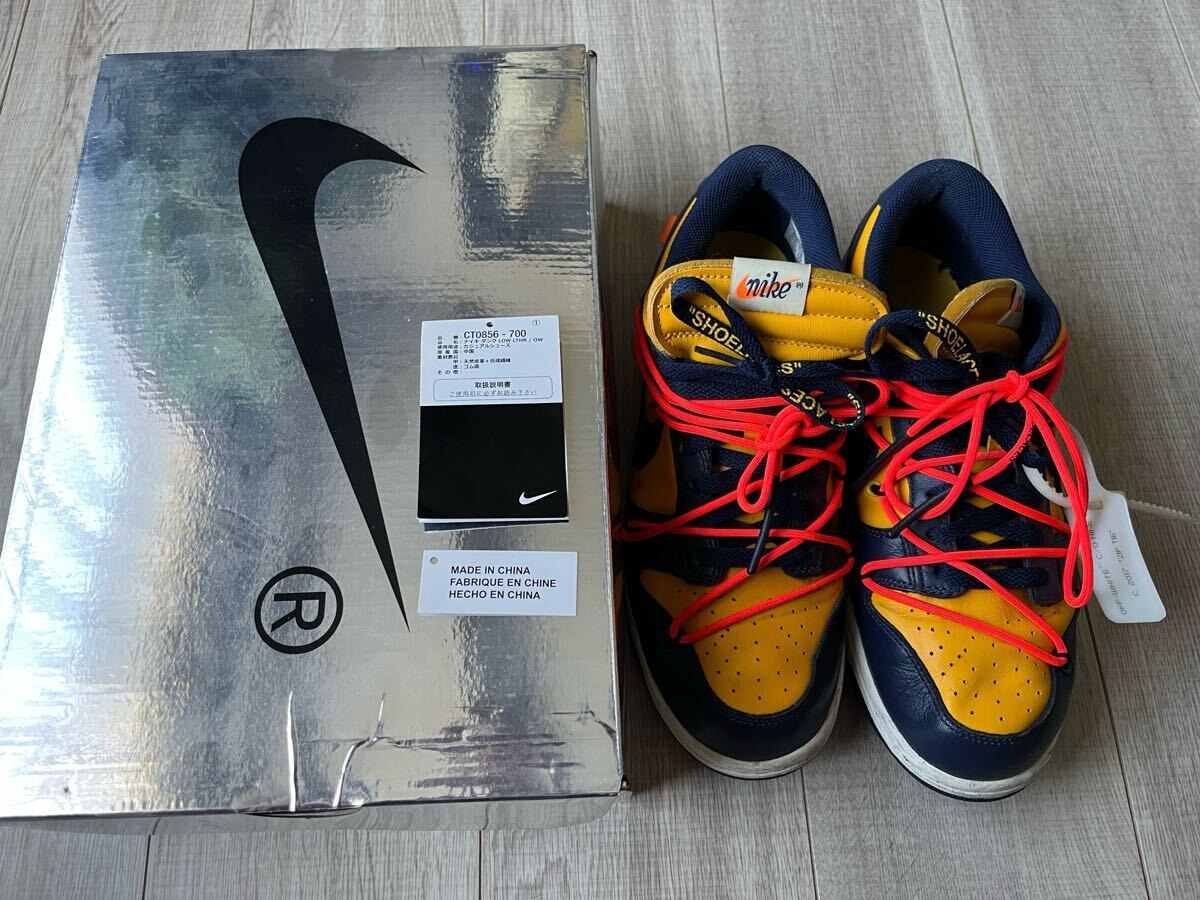 オフホワイト × ナイキ ダンク ロー LTHR "ユニバーシティゴールド/ミッドナイトネイビー/ホワイト"