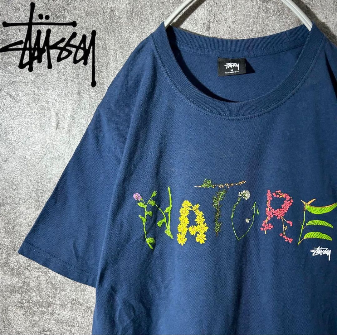 [大人気] ステューシー　Tシャツ　NATURE レアプリント　ネイビー　存在感