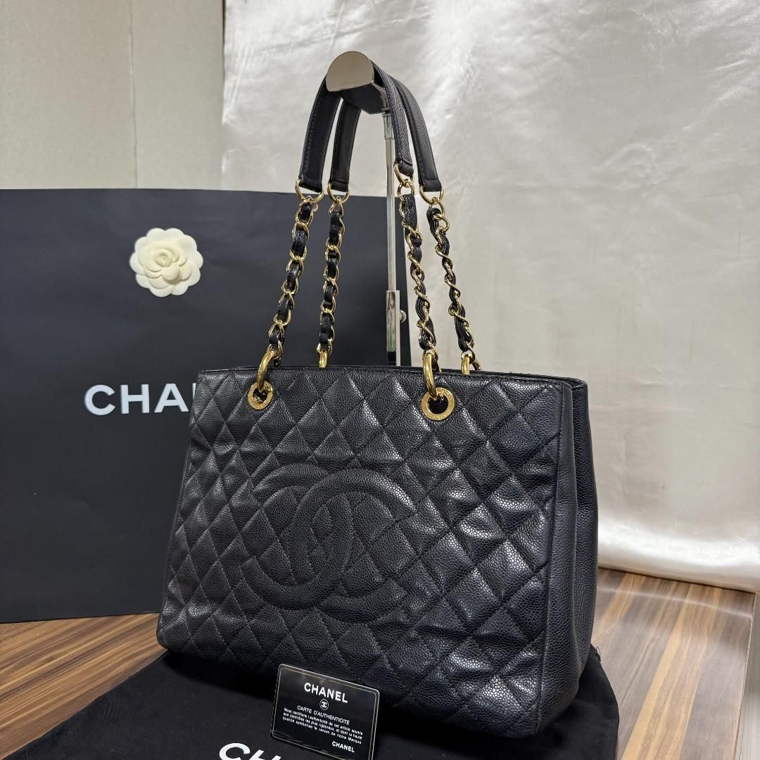 ★美品 シール カードあり★CHANEL シャネル GST トートバッグ キャビアスキン マトラッセ ココマーク ブラック 19番台