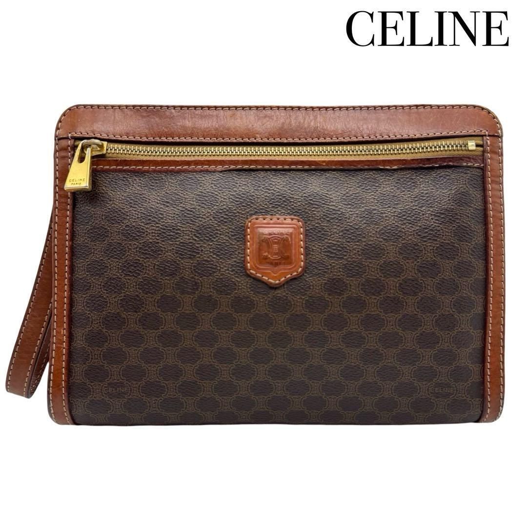 CELINE セリーヌ マカダム柄 クラッチバッグ セカンドバッグ ブラウン系 メンズ レディース