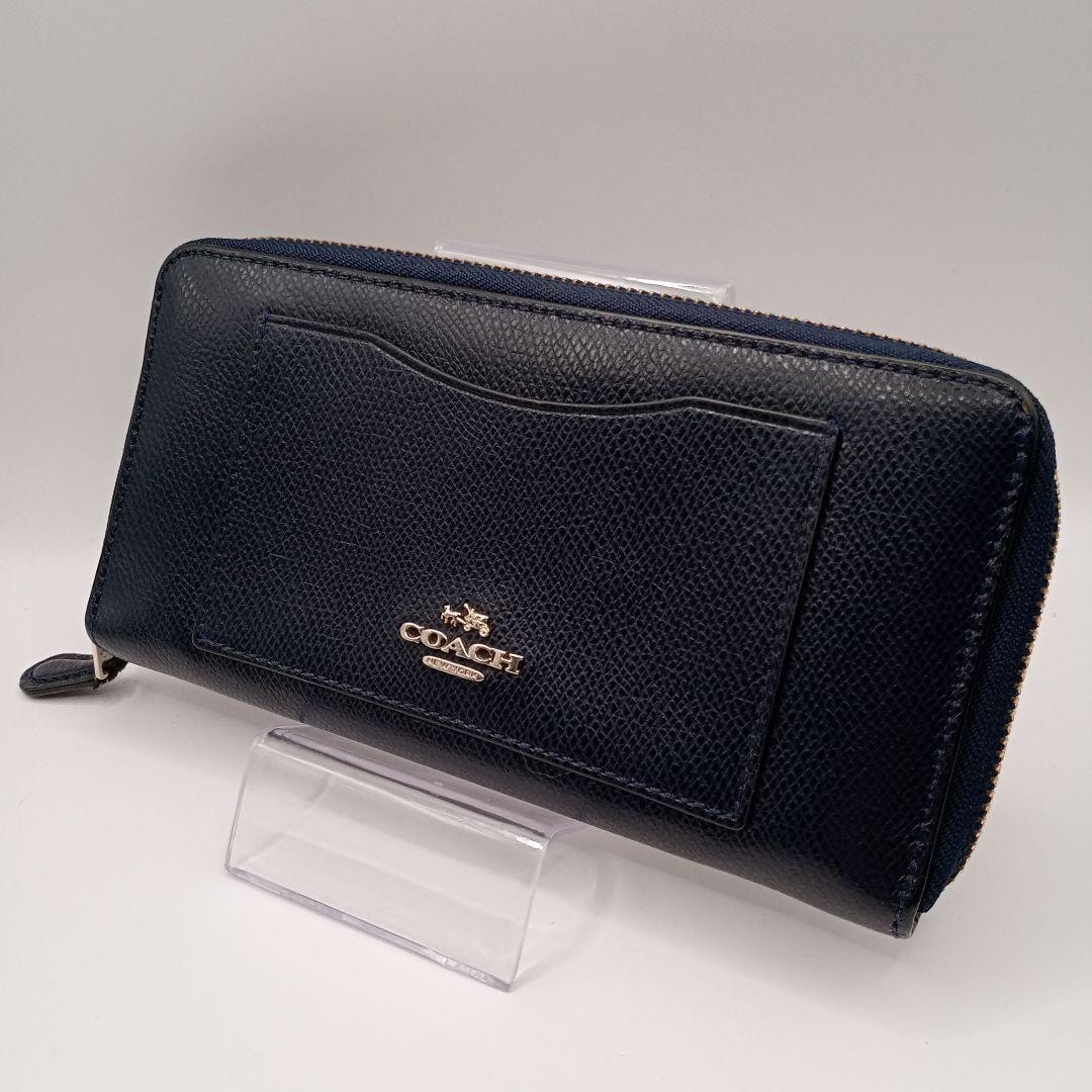 COACH コーチ 長財布 ラウンドファスナー F54007 レザー ネイビー