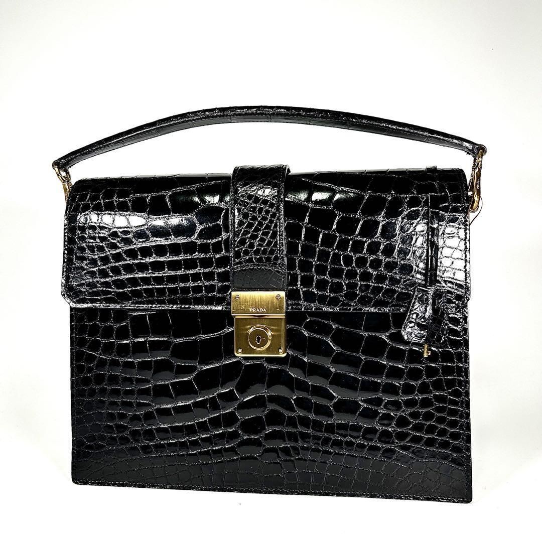 PRADA プラダ リアルクロコダイル シャイニング センター ビジネス バッグ