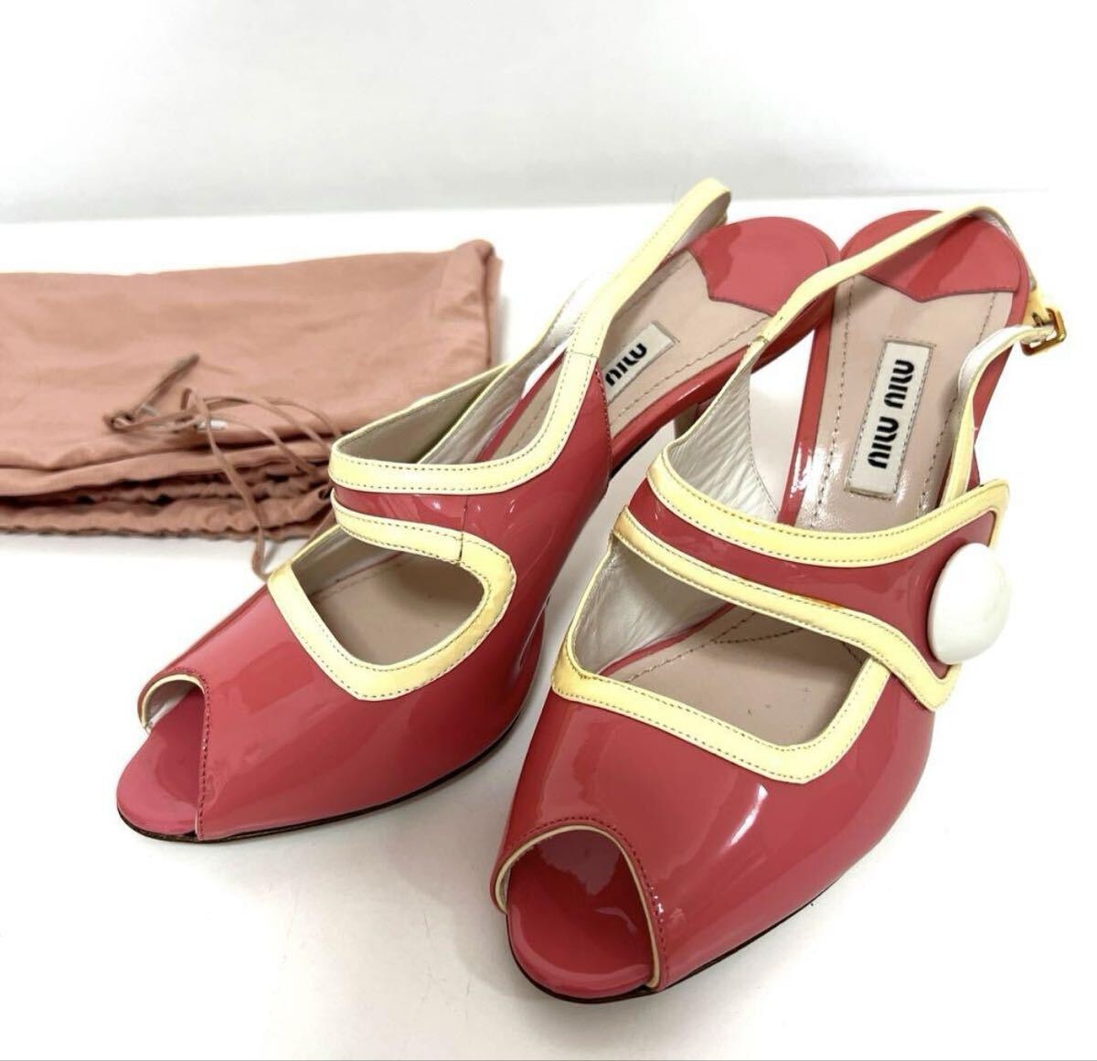 やや傷や汚れあり】MIU MIU ミュウミュウ エナメル ストラップサンダル