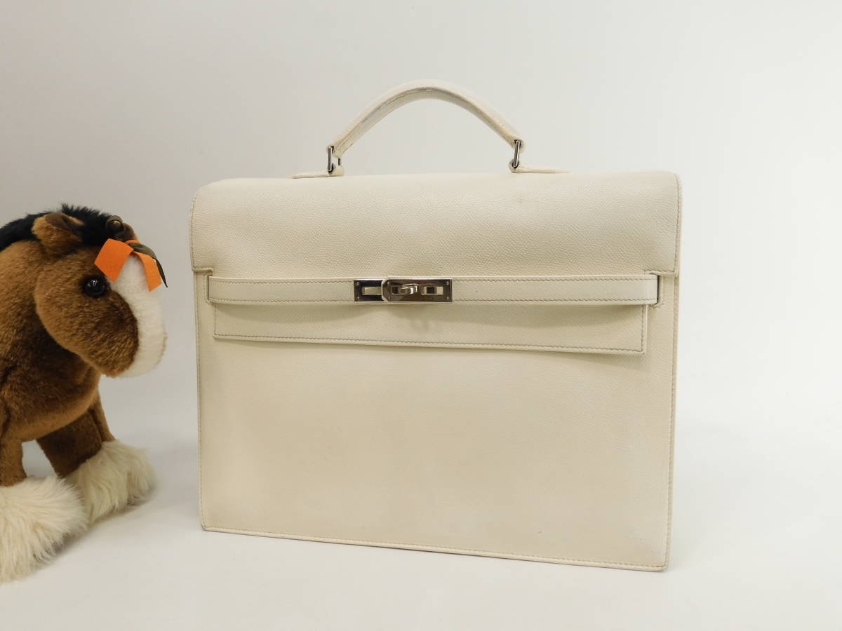 エルメス ケリーデペッシュ34 エプソン白 シルバー金具 ブリーフケース@□J 2