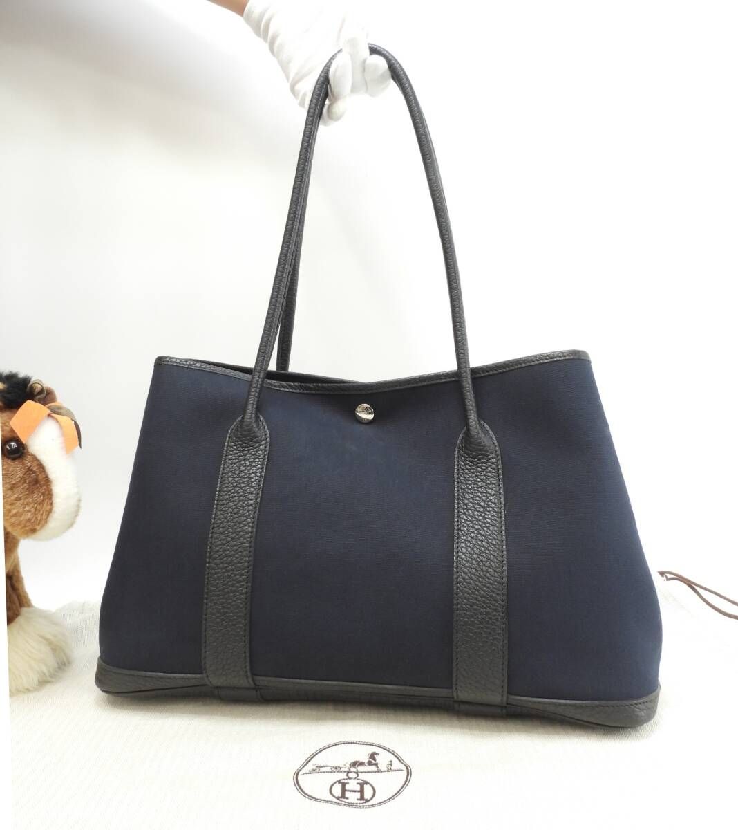 エルメス ガーデンパーティPM ロングショルダー コットン革黒 トートバッグ 極美品@□P 3
