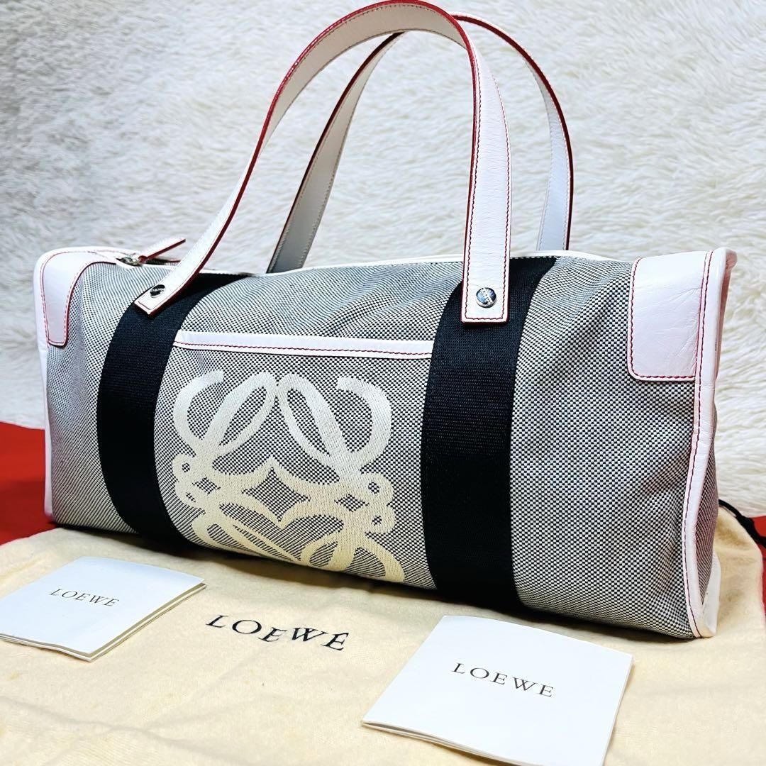 希少LOEWE ロエベ アナグラム ロゴ キャンバスレザー ミニボストン グレー メンズ レディース