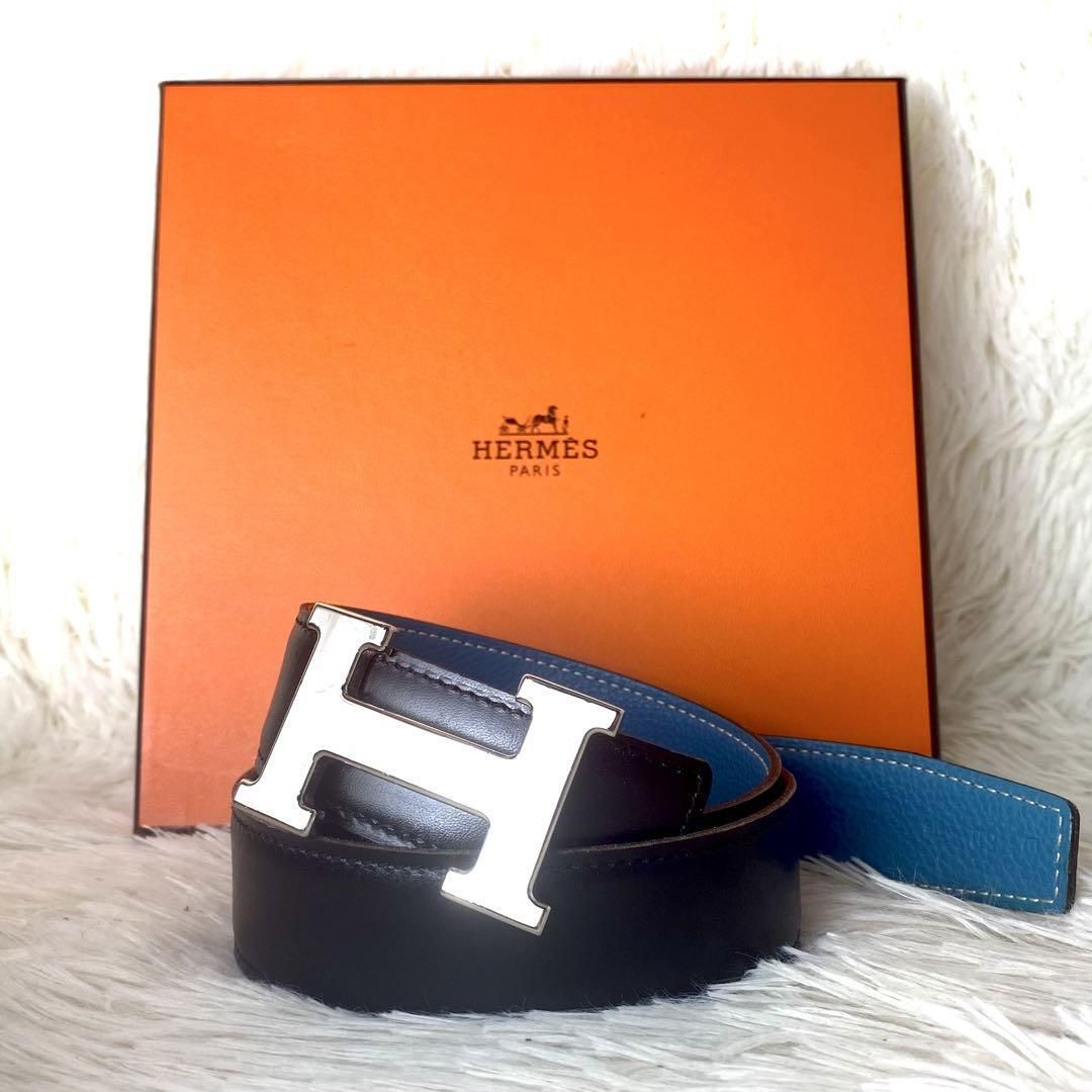 明日まで限定お値下げ 美品 本物 エルメスベルト ブラック‪✕‬ブルージーン beltkits-32?$leatherstrap=