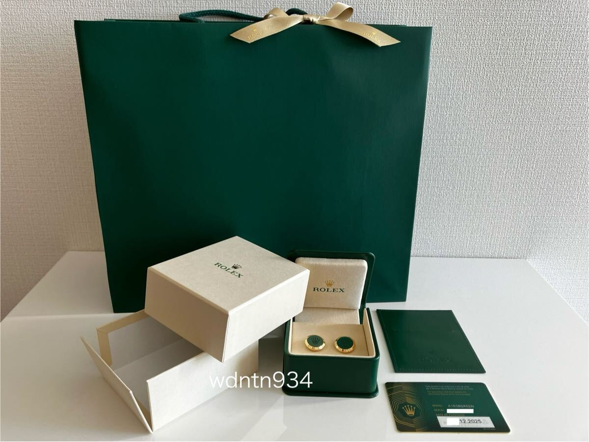 ロレックス 新品 付属品完備 フルーテッド カフリンクス/カフス 18金 イエローゴールド グリーン セラミック A1038GREEN