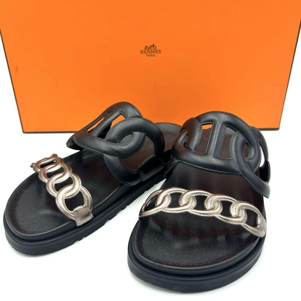 値下げ対応済み エルメス エクストラ シェーヌダンクル レザー サンダル 36 値下げ対応済み エルメス エクストラ シェーヌダンクル レザー