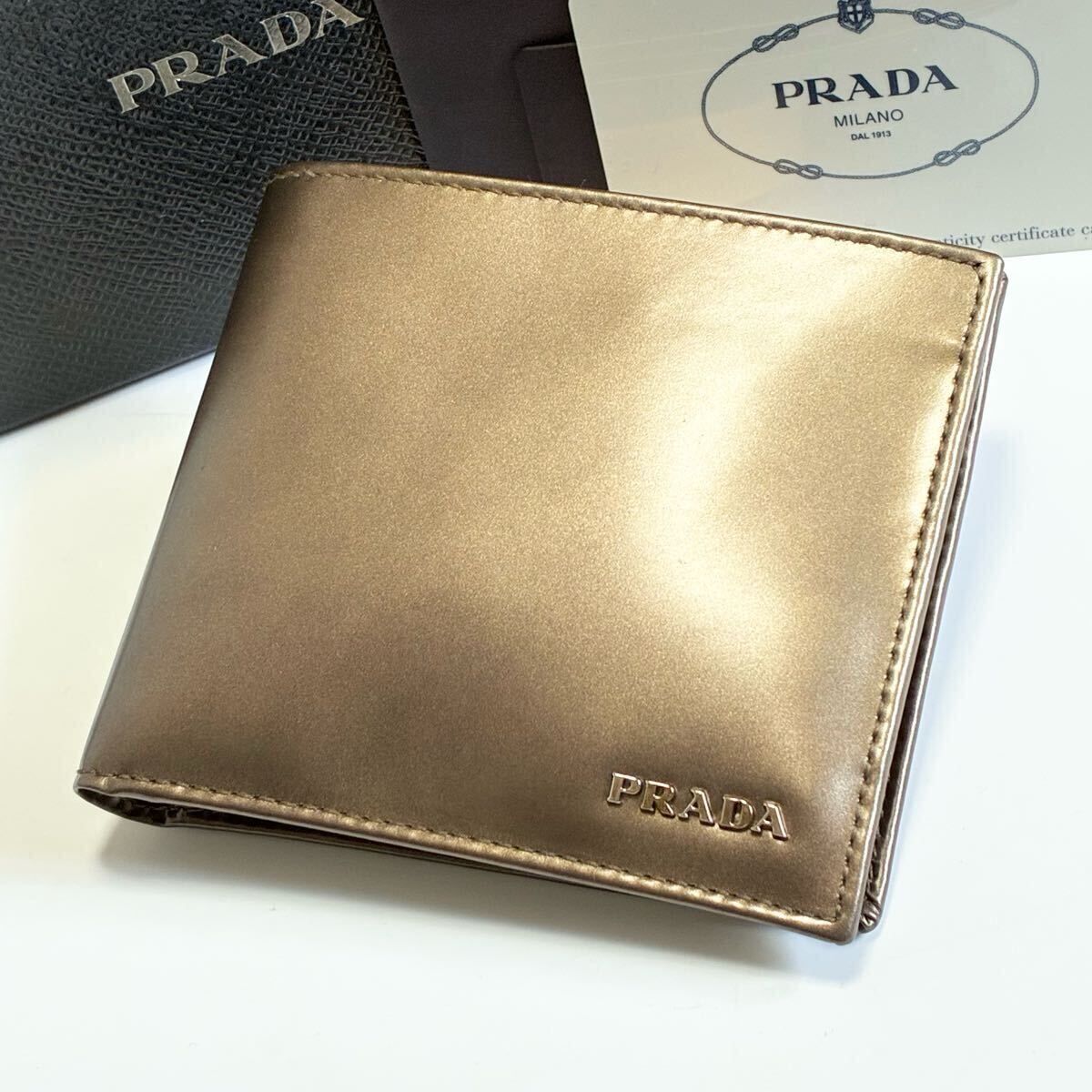 ★PRADA プラダ 二つ折り財布 レザー ORO VECCHIO 美品 メンズ 男性【鑑定済み 本物保証】