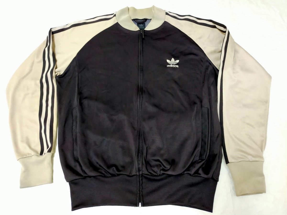 adidas ダークブラウン ベージュ XL O トラックジャケット トレフォイル ラグラン ヴィンテージ アディダス ジャージ 90 00 2000 年 光沢 