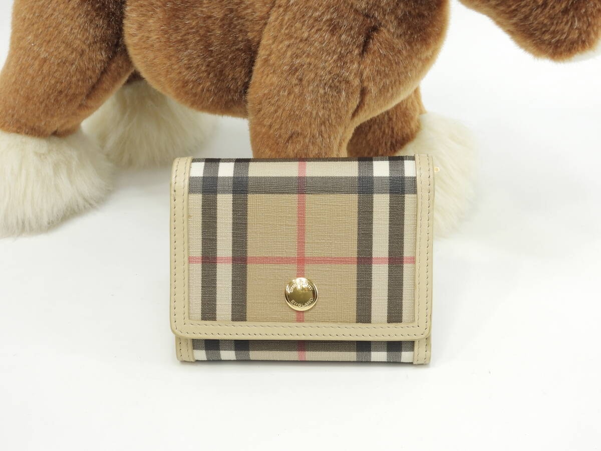 バーバリー コンパクトウォレット チェック PVC/レザー 3折財布 スモールウォレット 美品@POPELFI071SEB