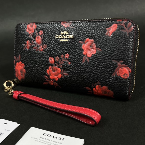 【COACH 本物 新品 コーチUSAアウトレット正規品】ロング ウォレット フローラル プリント レザー 長財布 財布 CCL36 レッド 花柄 新作