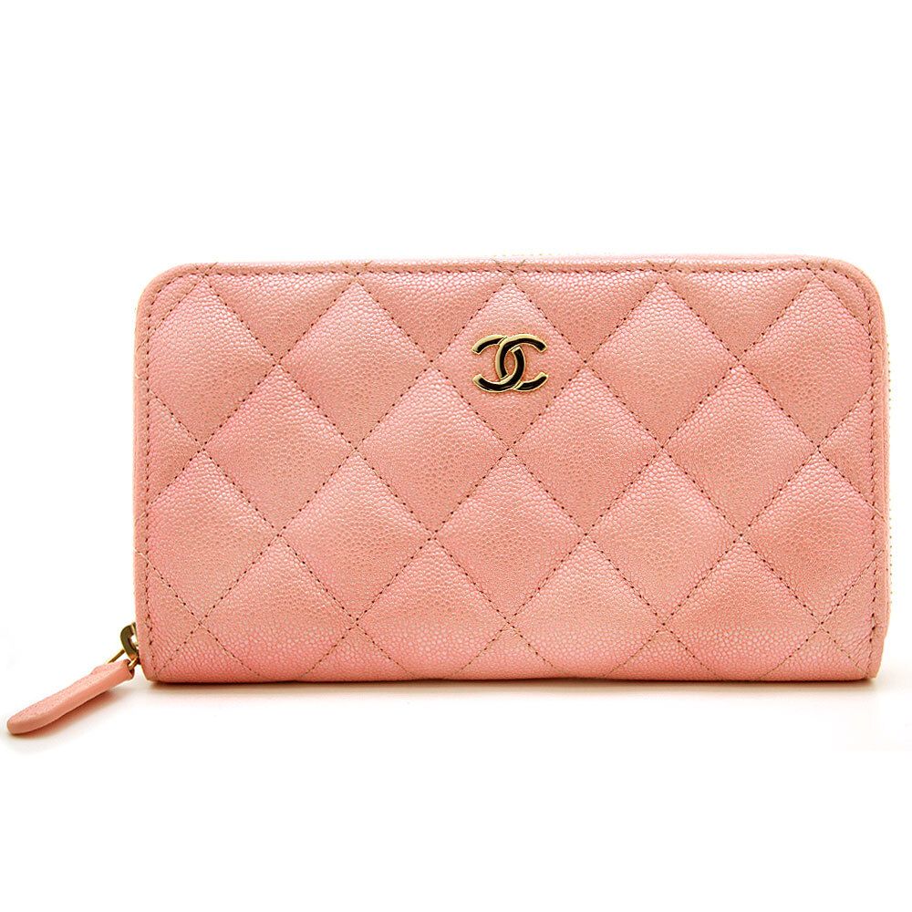中古良品 シャネル 財布 マトラッセ コンパクトウォレット A80481 ピンク ゴールド金具 レザー CHANEL ココマーク coco スペイン製