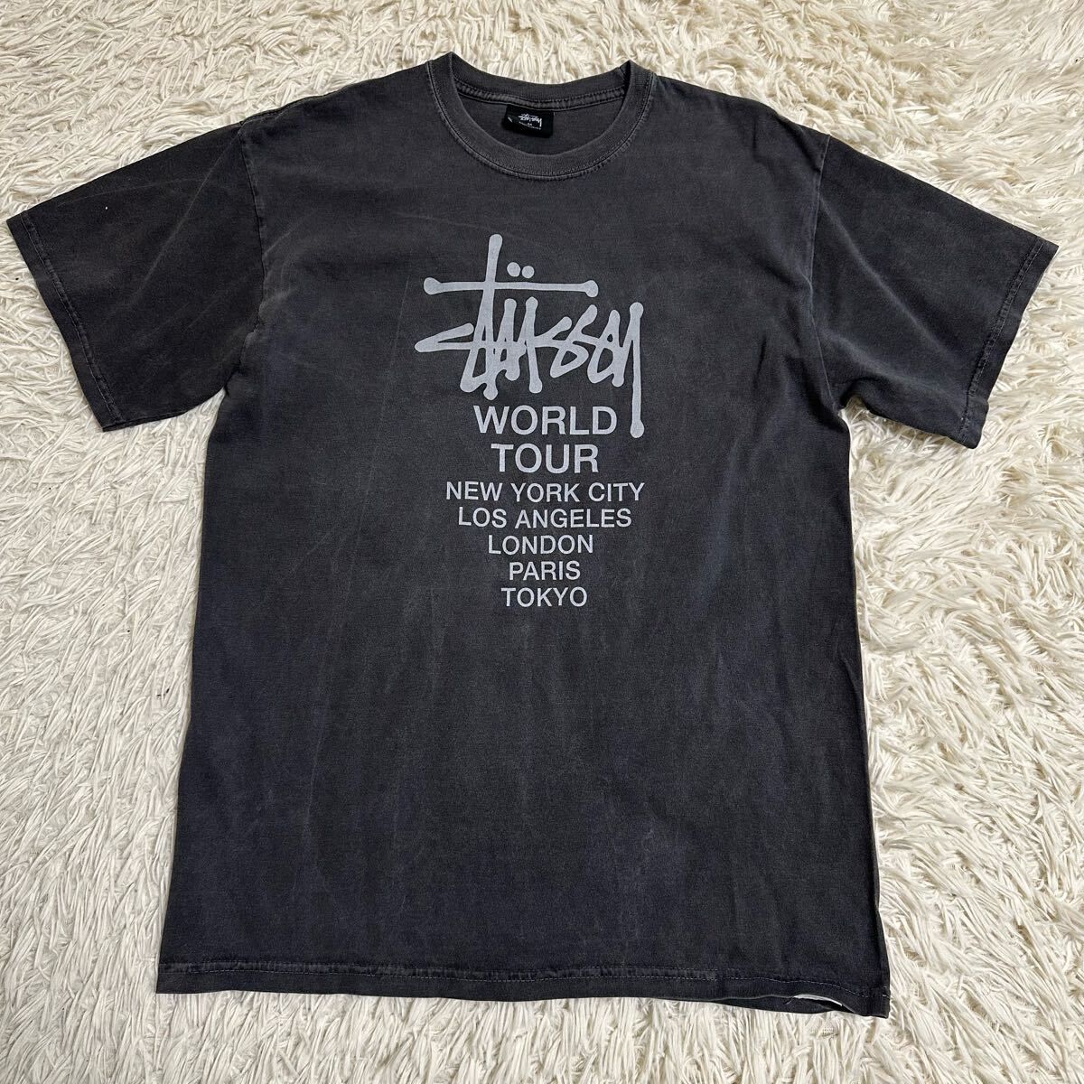 【STUSSY】ステューシー M 半袖 Tシャツ ロゴ フェード M メキシコ製