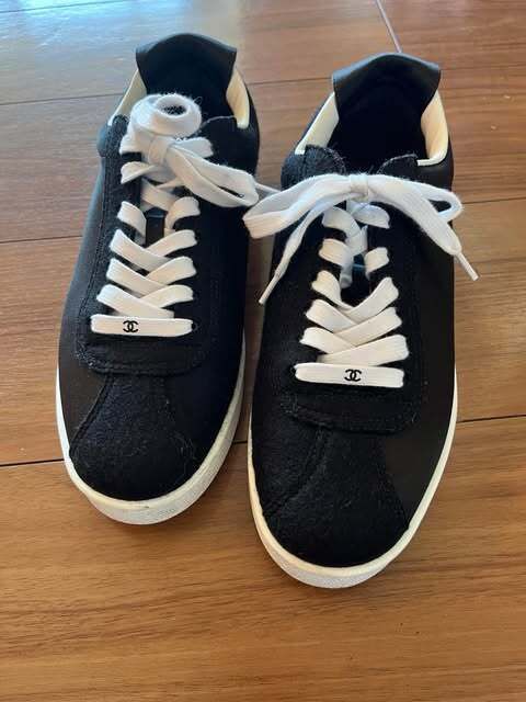 ★☆USDE品　CHANEL シャネル ココマーク スニーカー スウェード×サテン コンビ ブラック★☆