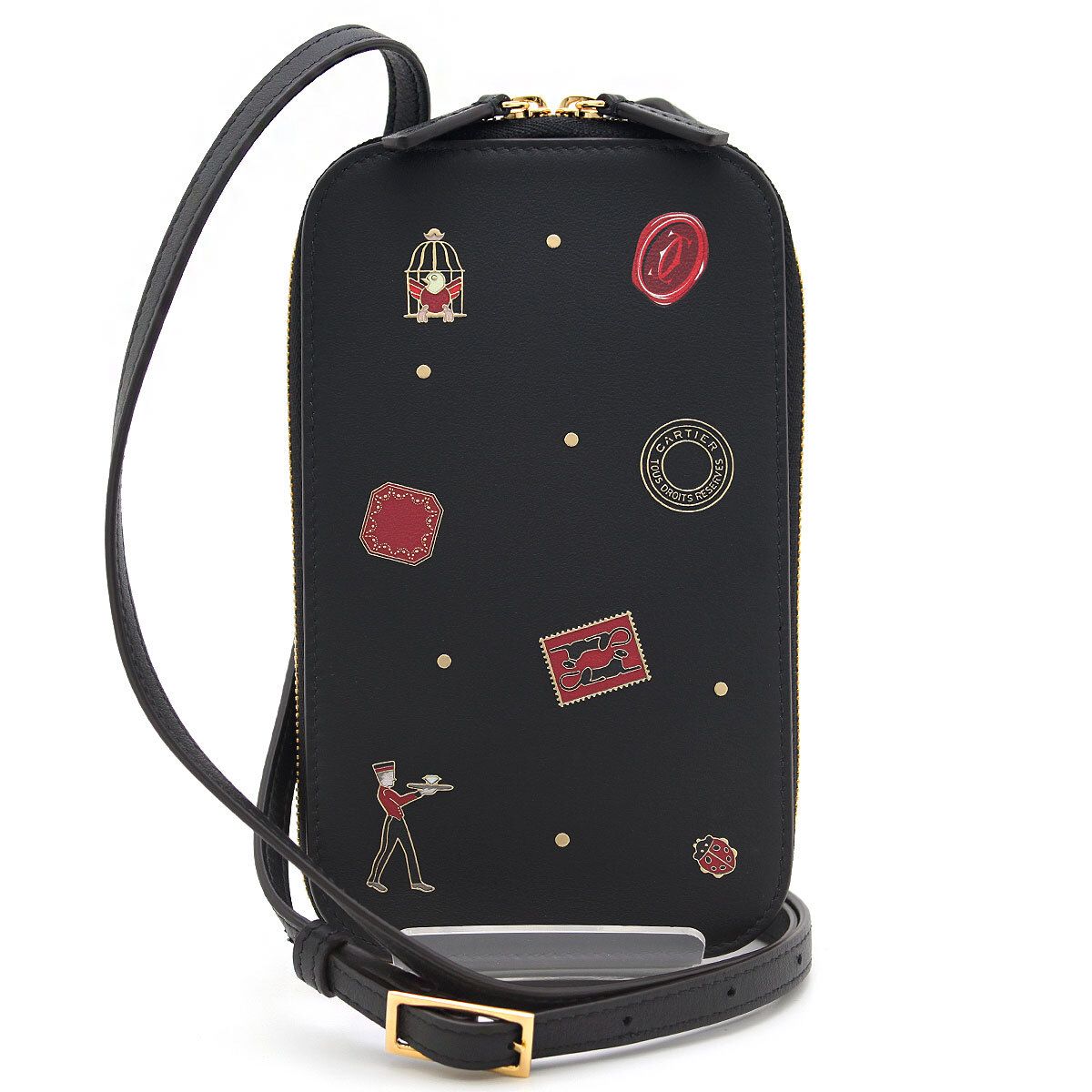 中古 美品 Cartier カルティエ ショルダーバッグ ディアボロ ドゥ カルティエ フォンポーチ CRL3002008 ブラック イタリア製 Aランク