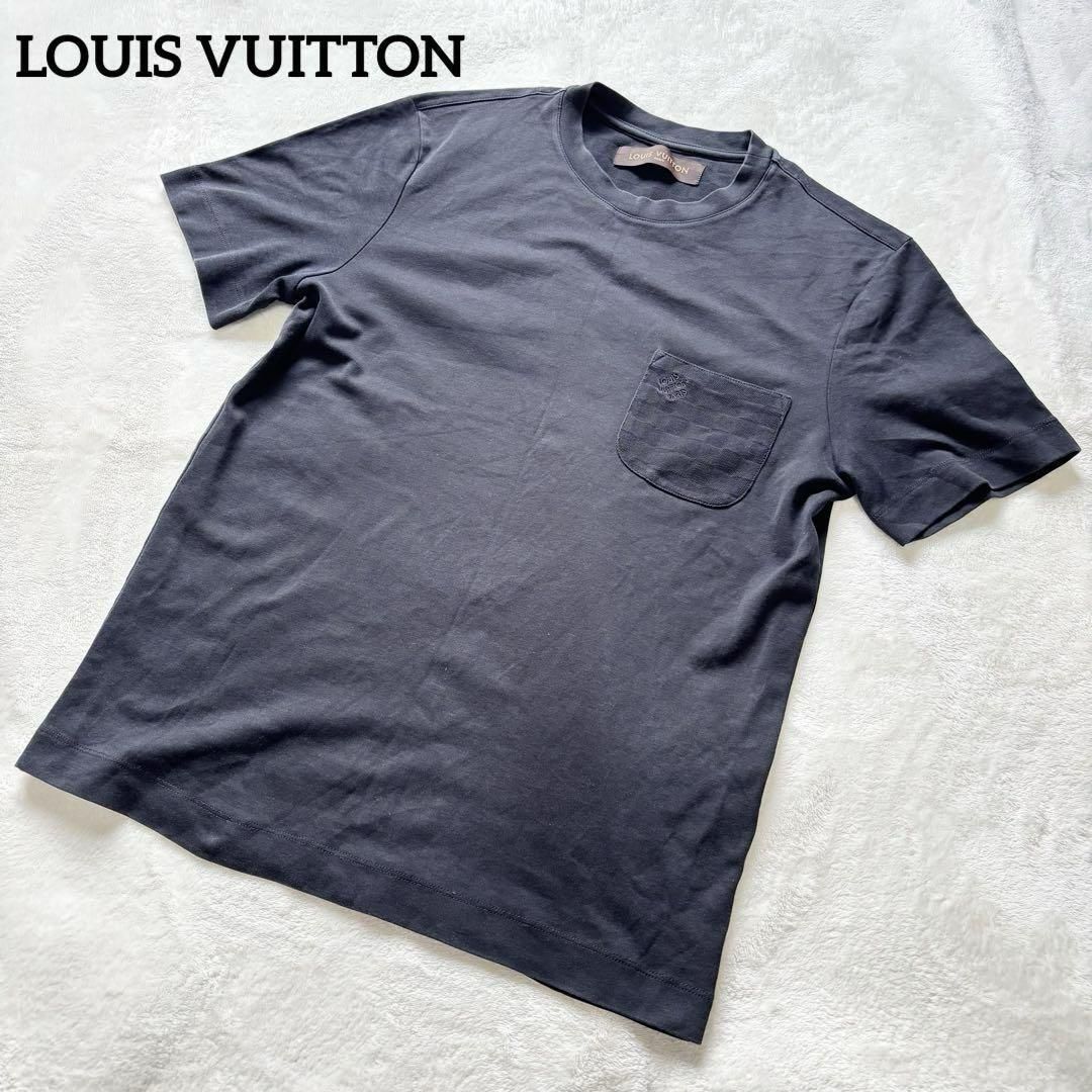 LOUIS VUITTON ルイヴィトン Tシャツ ブラック 黒 ダミエ XS 半袖 ポケット トップス VCCM09 CA36929 夏物 ロゴ ヴィトン