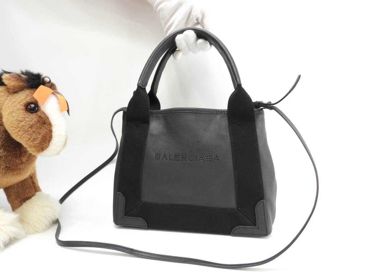 バレンシアガ ネイビーカバXS レザー 黒黒 ポシェット ミニハンドバッグ 美品@ 358