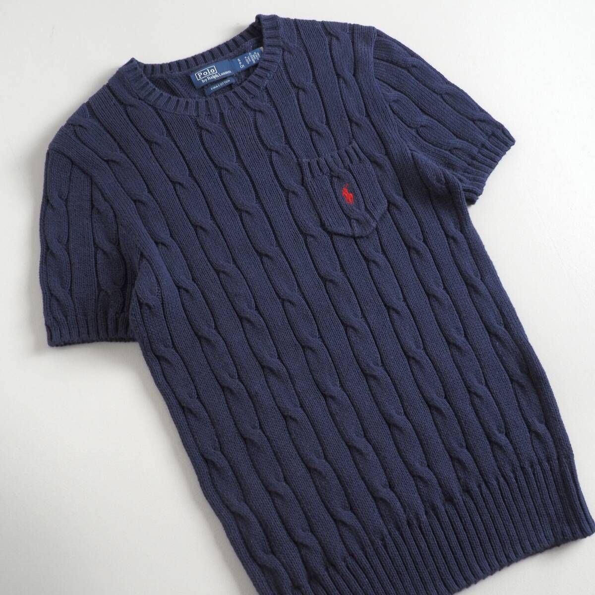 ラルフローレン　Ralph Lauren　正規品　サマーニット　ケーブルニット　半袖　ネイビー　レディース　美品