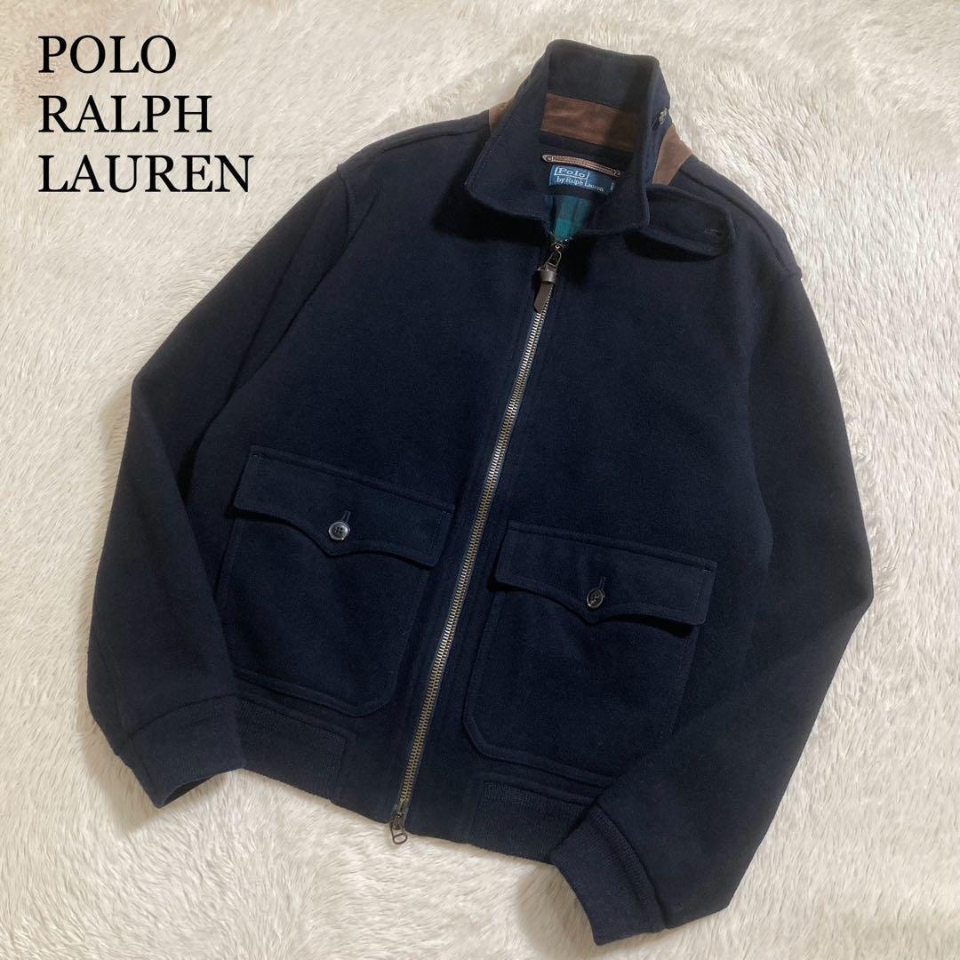 美品 90s POLO RALPH LAUREN ポロラルフローレン ウールジャケット スウィングトップ ダブルジップ 一部本革