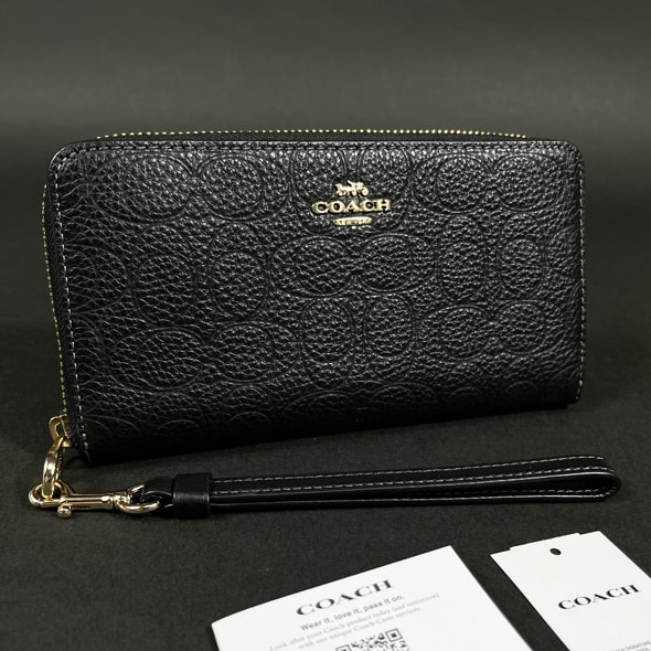  【COACH 本物 新品 コーチUSAアウトレット正規品】ロング ジップ ウォレット シグネチャー レザー 長財布 財布 CCL35 ブラック 新作