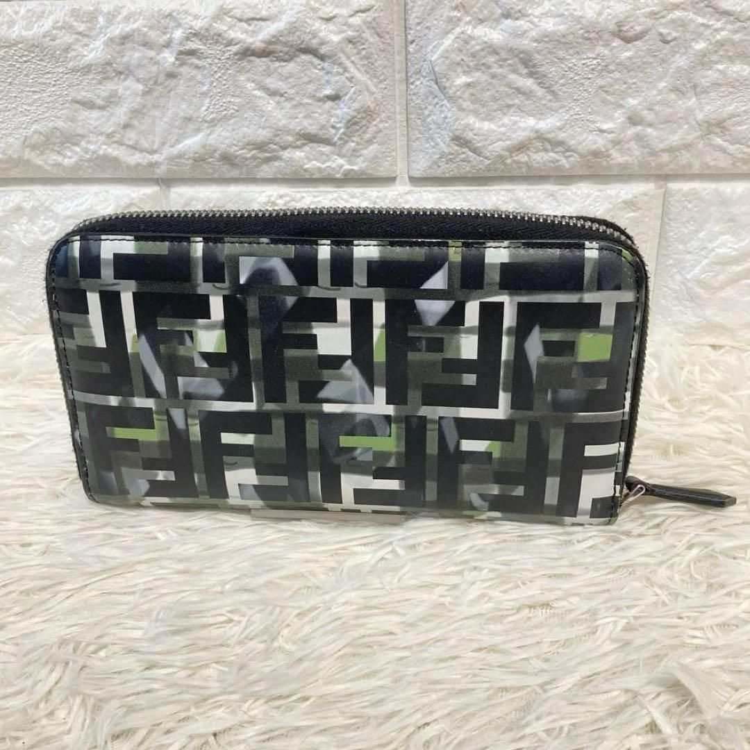 美品 FENDI フェンディ 付属品あり ズッカ柄 長財布 ラウンドファスナー ジップ カモフラ 迷彩 メンズ