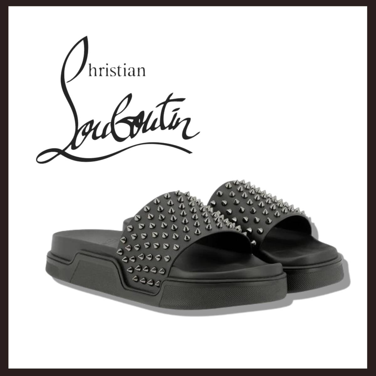 ●○新品 未使用 クリスチャンルブタン プール ファン フラット カーフ スタッズサンダル ブラック 26cm【Christian Louboutin】スパイク