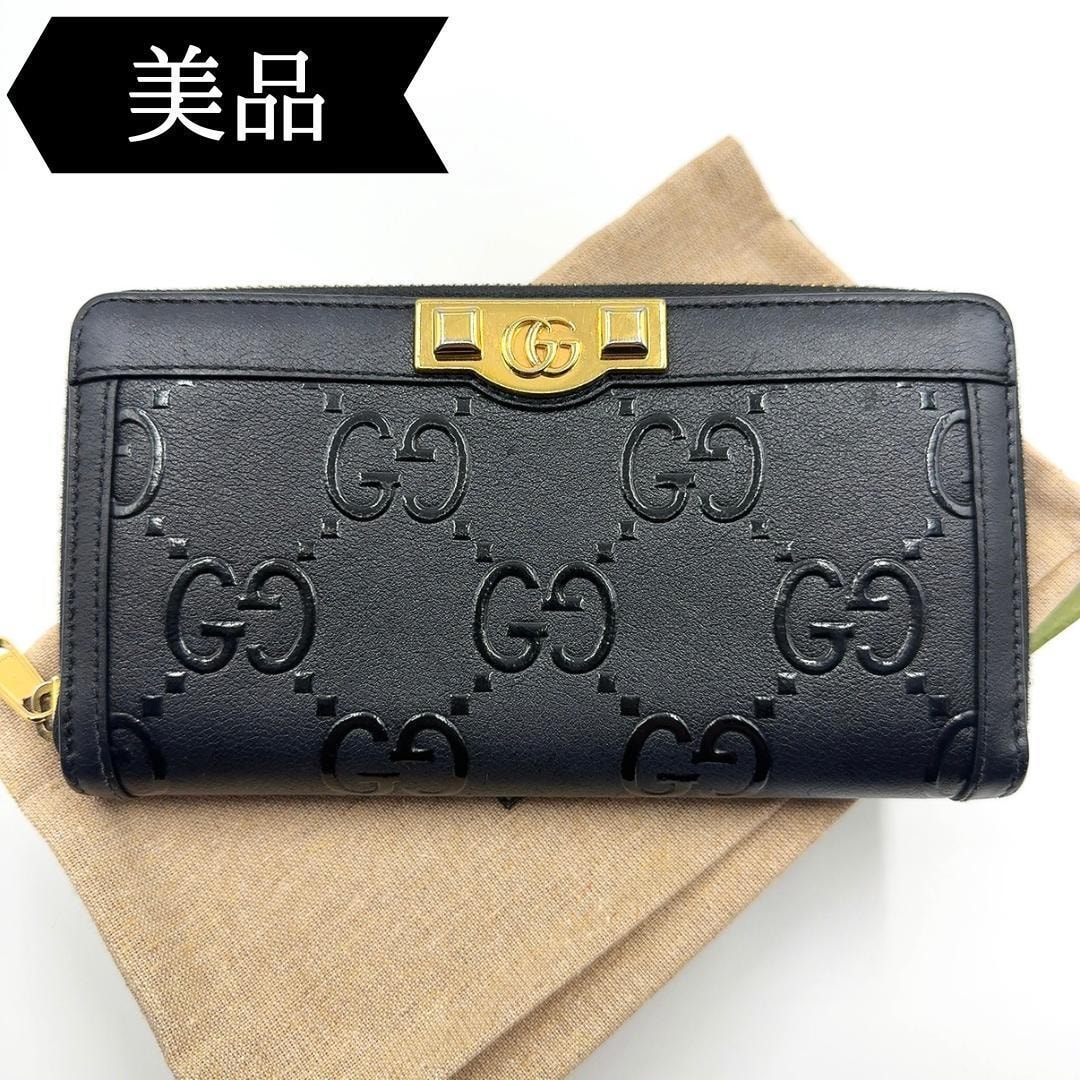 目立った傷や汚れなし】◇グッチ◇レザー/ジャンボGG/ラウンド  