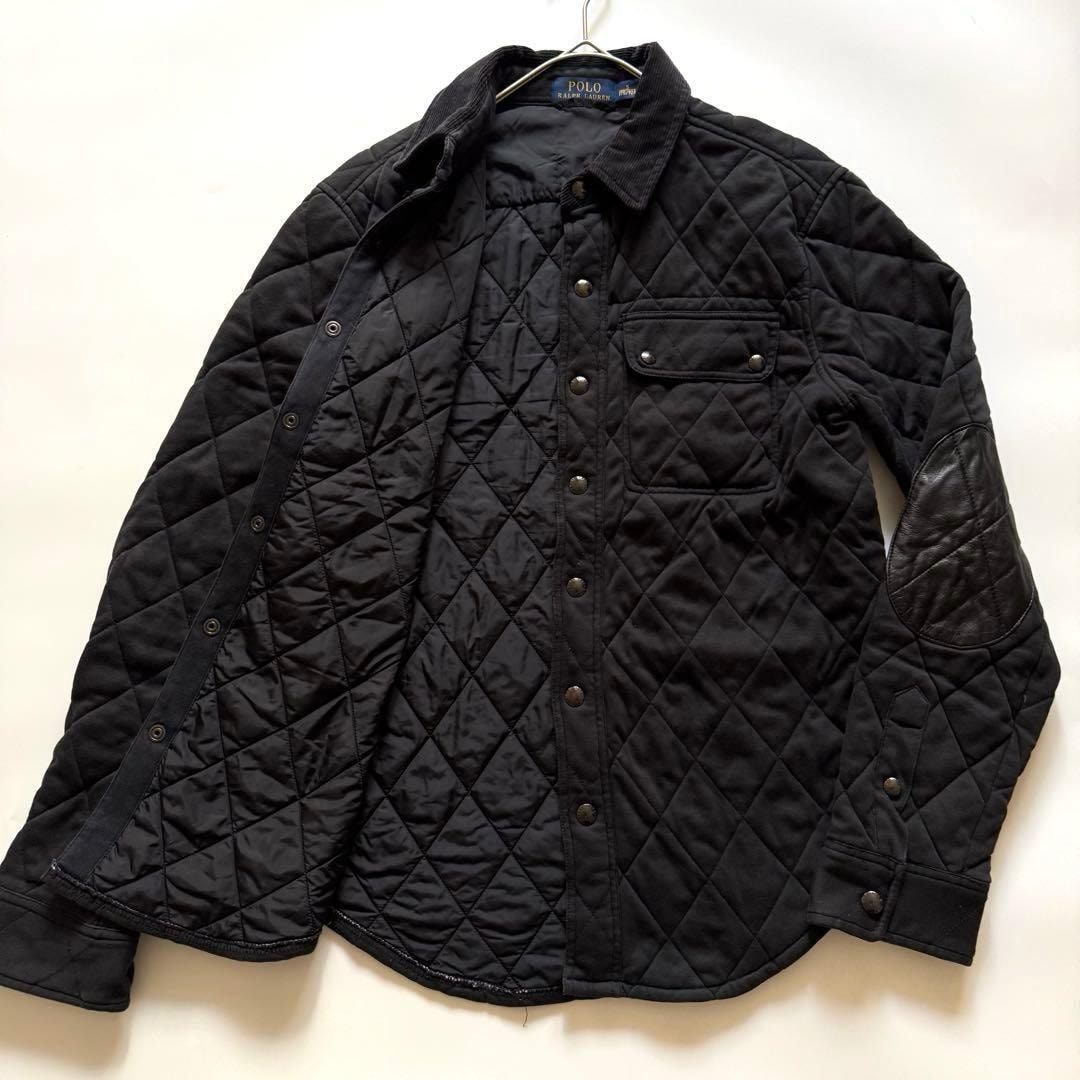 POLO RALPH LAUREN ポロラルフローレン キルティング ジャケット コーデュロイ襟 エルボーパッチ レザーパッチ ダイヤキルト ブラック S