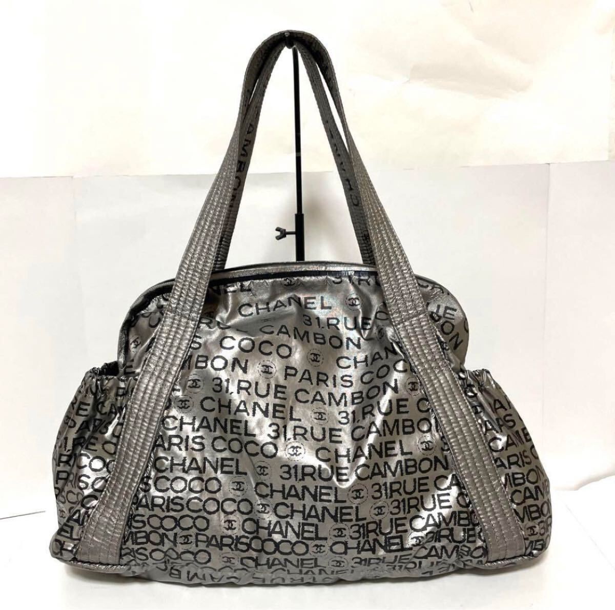 CHANEL シャネル アンリミテッド ボストン トートバッグ ナイロン シルバー 中古
