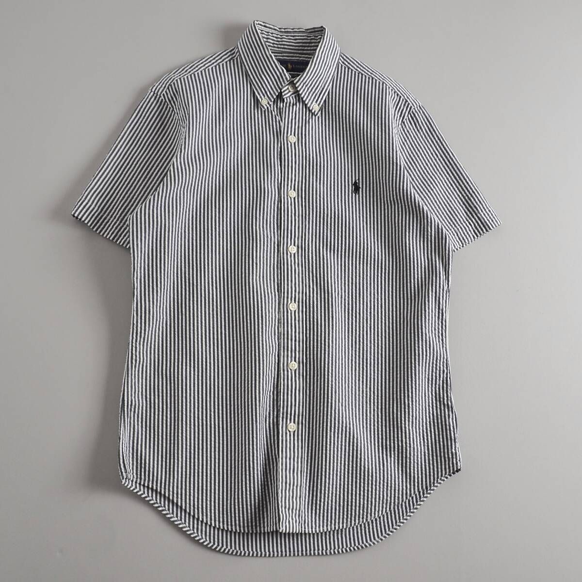 ラルフローレン　Ralph Lauren　正規品　シアサッカーシャツ　半袖　グレー　ストライプ　メンズ　美品