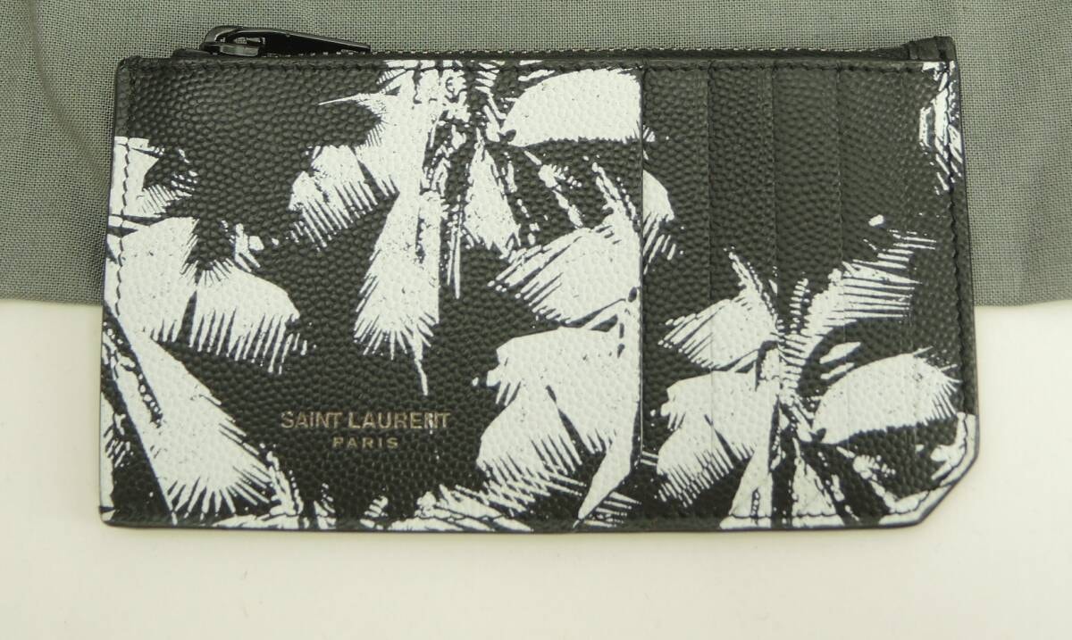 サンローランパリ カード用ポケット付コインケース レザー 黒白 極美品@IEN609362-1119