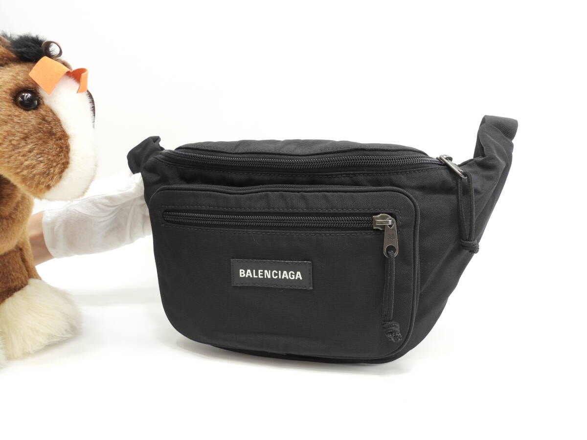 バレンシアガ ベルトバッグ エクスプローラー ナイロン黒白ロゴ ボディバッグ 美品@ 9