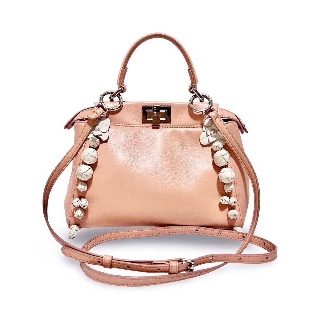 FENDI フェンディ ピーカブー ミニ レザー フラワー 2way ショルダー ハンドバッグ ピンク 8BN244