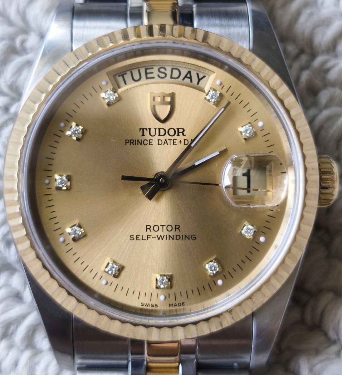 【極美品】TUDOR PRINCE DATE DAY 76213 プリンスデイト チューダー チュードル コンビ ゴールド文字盤 自動巻 ダイヤ