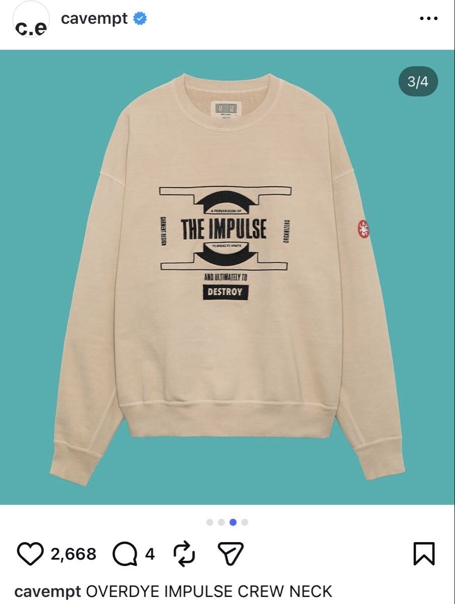 新品 未開封 C.E cavempt OVERDYE IMPULSE CREW NECK XL