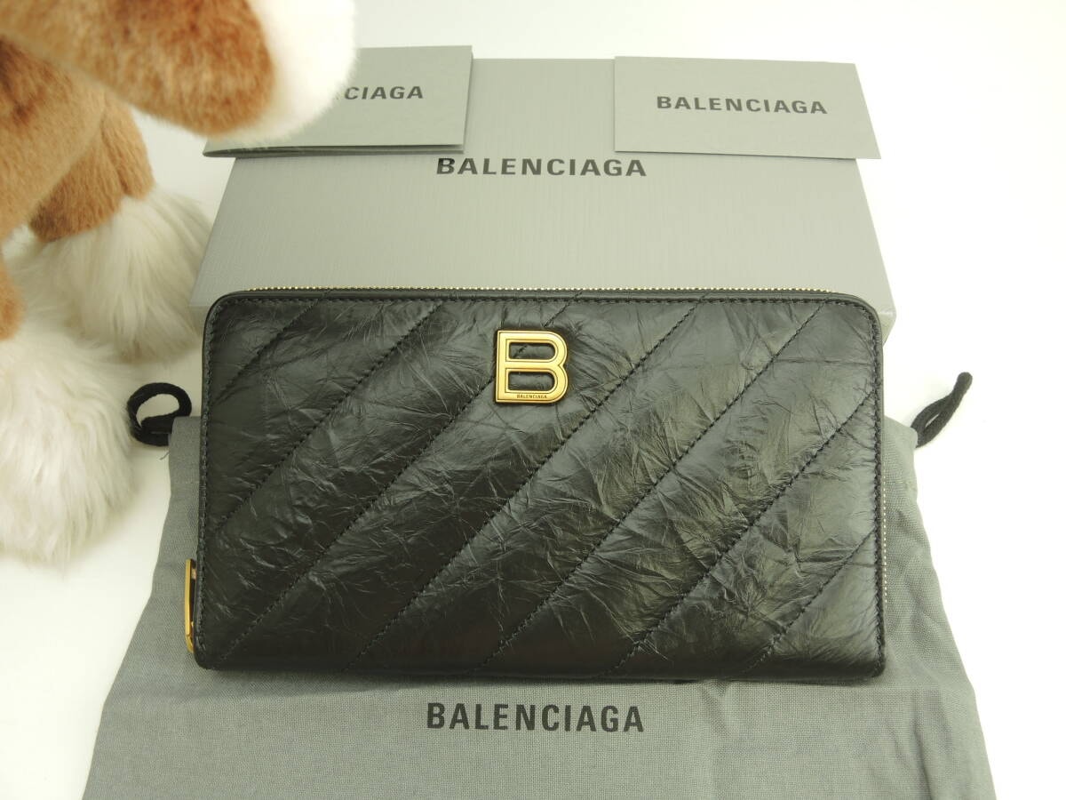 バレンシアガ ロングウォレット クラッシュコンチネンタル レザー黒 ジップ長財布 新品@ 1