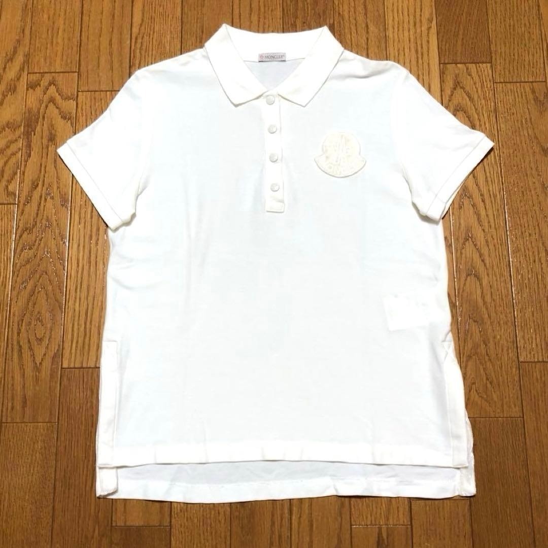 新品同様　MONCLER 胸ロゴ　レディースホワイト　S ポロシャツ 4S348