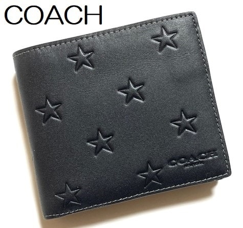 特価！ 完売 COACH コーチ メンズ スタープリント レザー 小銭入れ付き 二つ折り財布 CW352 ブラック/ブラック 新品本物