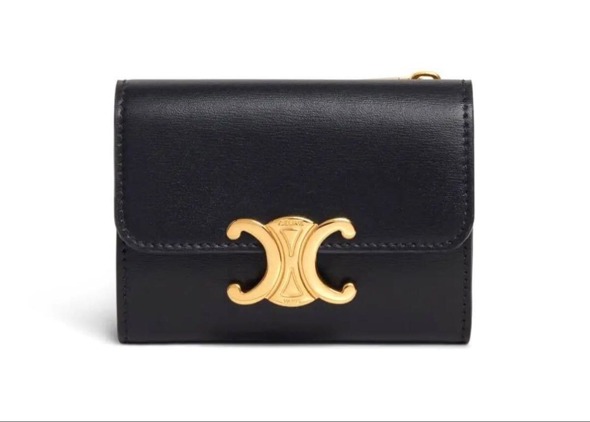 未使用に近い】セリーヌ CELINE ブラック 三つ折り財布 レザー