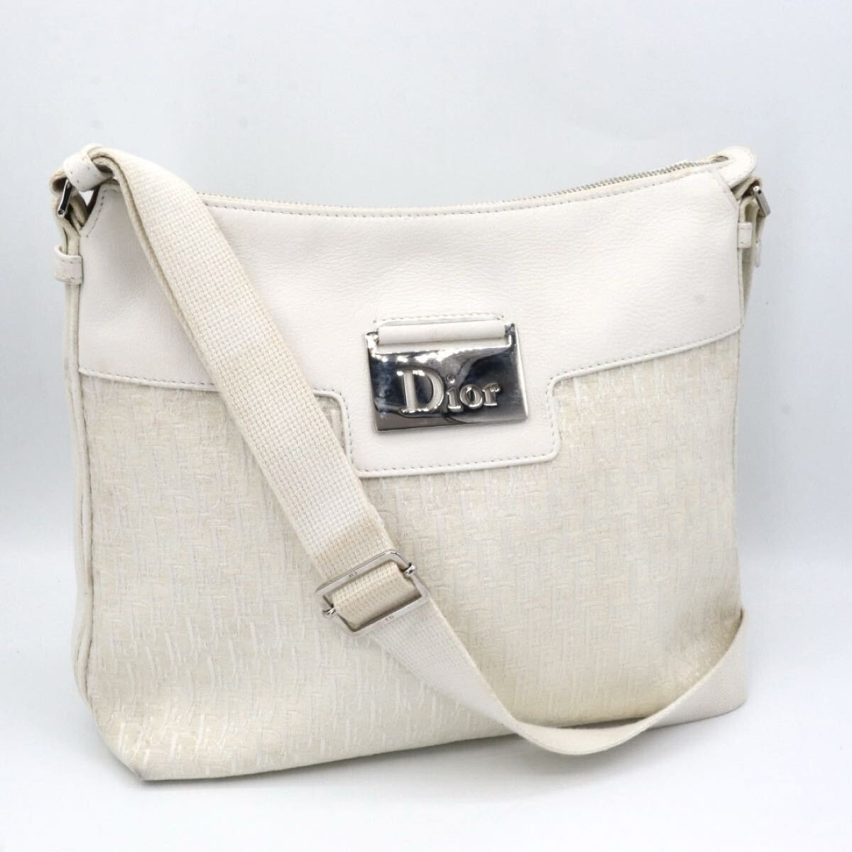 Christian Dior 美品　クリスチャン　ディオール　キャンバス　ショルダーバッグ　ホワイト