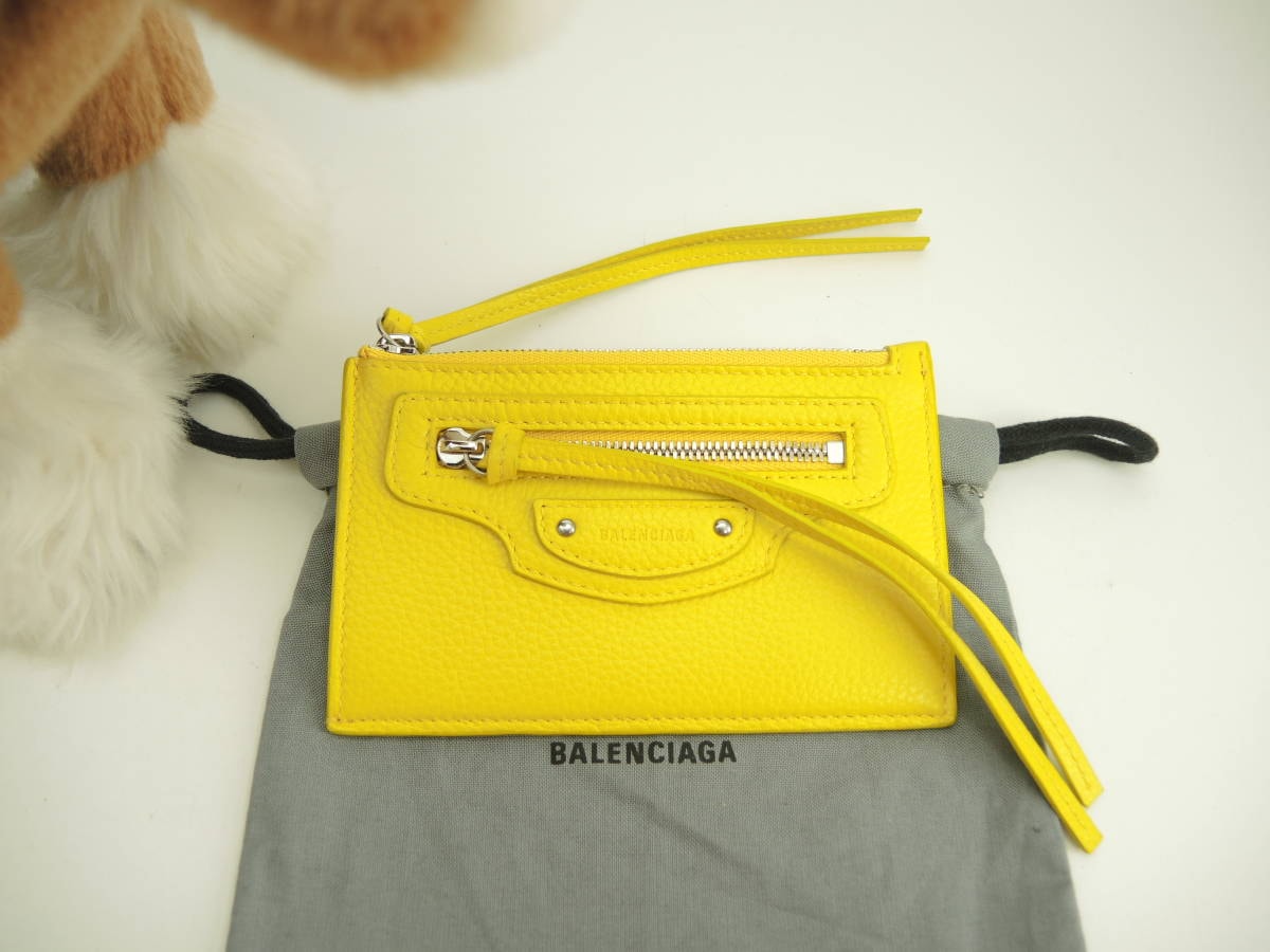 バレンシアガ カード用ポケット付コインケース ネオクラシック レザー黄 ミニウォレット 極美品@ 1
