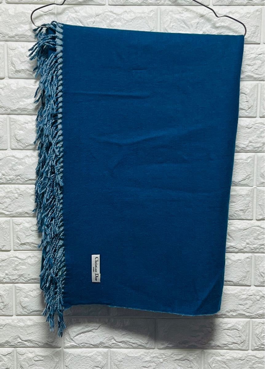 希少 cristian dior クリスチャンディオールブランケット ロング ブルー ストール マフラー 大判