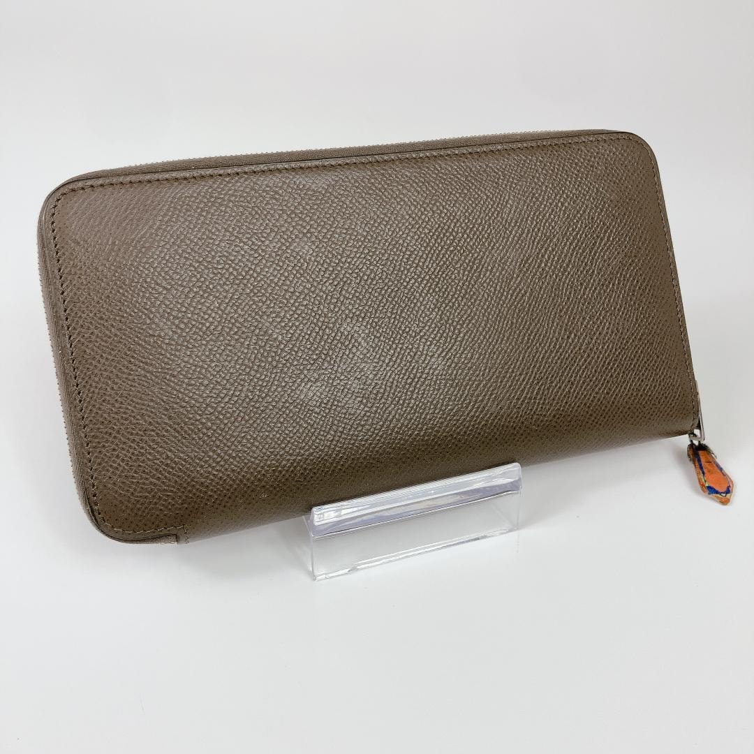 エルメス HERMES ヴォーエプソン アザップロングシルクイン ラウンドファスナー 長財布 エトゥープ □R刻印　グレー系　シルバー金具