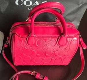 COACHショルダーバッグ コーチパテントマイクロベネットサッチェルネオンピンク