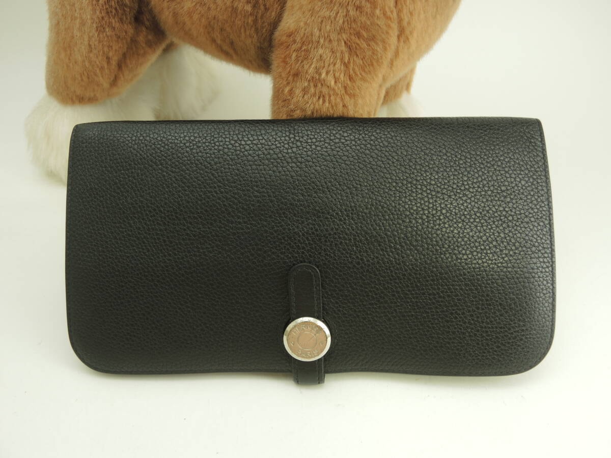 エルメス ドゴンロング トゴ黒 シルバー金具 2折長財布 ロングウォレット@Y 3